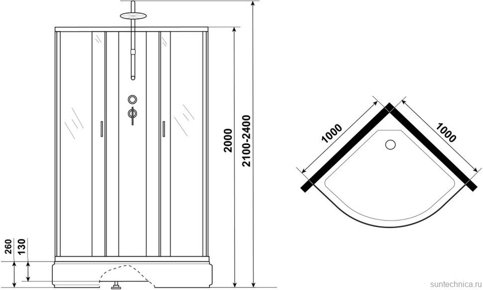 Душевая кабина Niagara Classic NG-6702-14BKTG 100x100 см, без крыши, с гидромассажем и тропическим душем