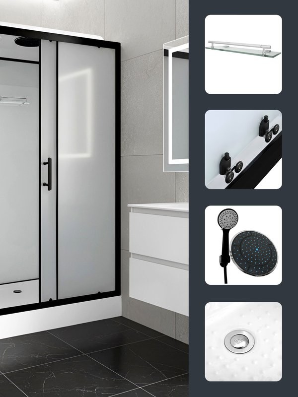 Душевая кабина Parly Bett 120х80 см, профиль матовый черный, стекло матовое