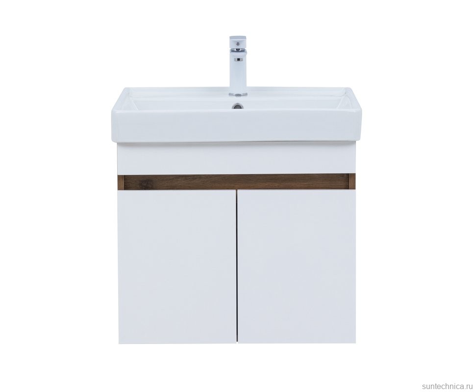 Тумба с раковиной Aquanet Оптима 60 подвесная, дуб рустикальный, белый сатин