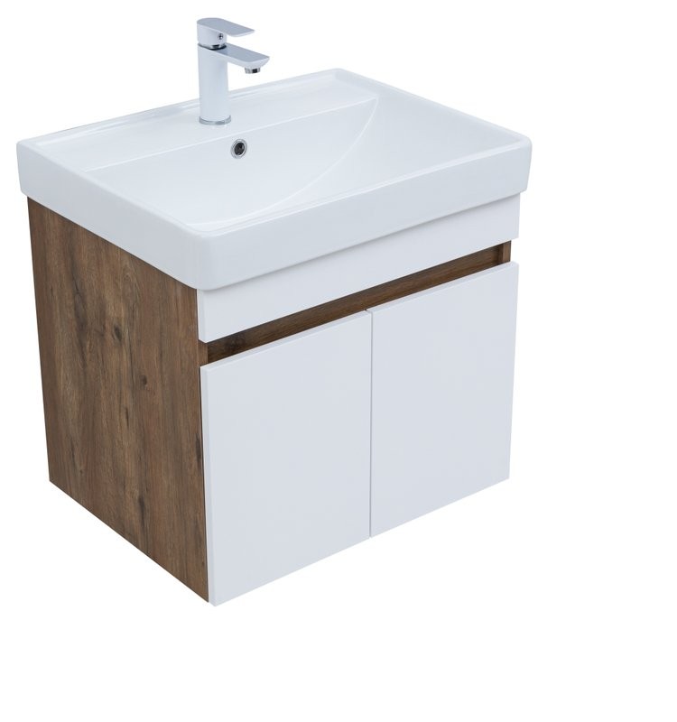 Тумба с раковиной Aquanet Оптима 60 подвесная, дуб рустикальный, белый сатин