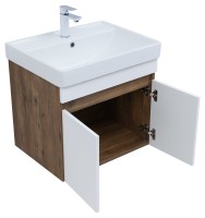 Тумба с раковиной Aquanet Оптима 60 подвесная, дуб рустикальный, белый сатин