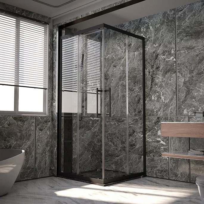 Душевой уголок Veconi Premium Trento PTC-20B 100x90, профиль черный матовый, стекло прозрачное