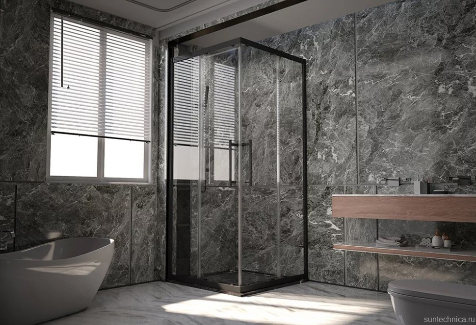 Душевой уголок Veconi Premium Trento PTC-20B 100x90, профиль черный матовый, стекло прозрачное