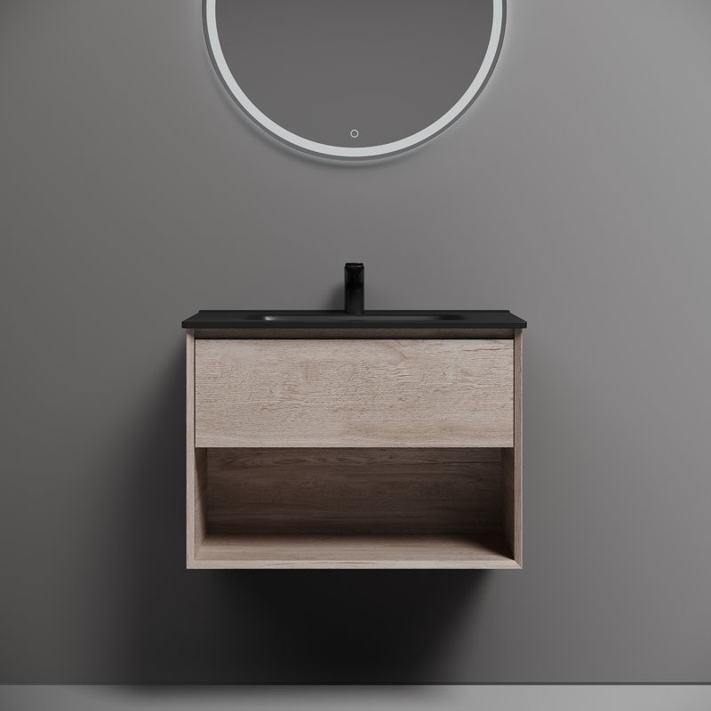 Тумба с раковиной Sancos Marmi 1.0 70 дуб галифакс натуральный, раковина CN7007MB