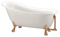 Акриловая ванна BelBagno BB06-1550-BRN 155x75 см, правая, отдельностоящая, белая, овальная, фурнитура бронза
