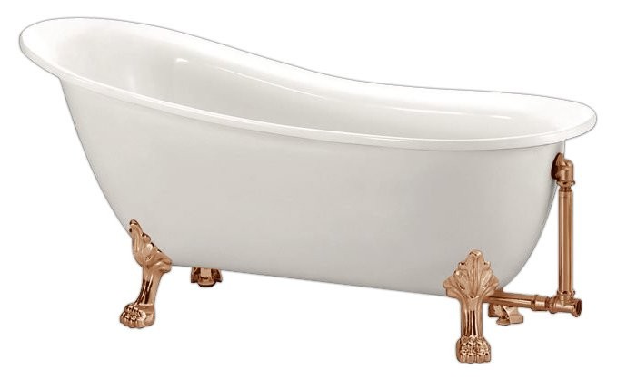 Акриловая ванна BelBagno BB06-1550-BRN 155x75 см, правая, отдельностоящая, белая, овальная, фурнитура бронза