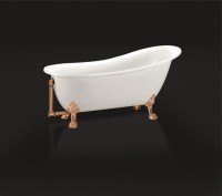 Акриловая ванна BelBagno BB06-1550-BRN 155x75 см, правая, отдельностоящая, белая, овальная, фурнитура бронза