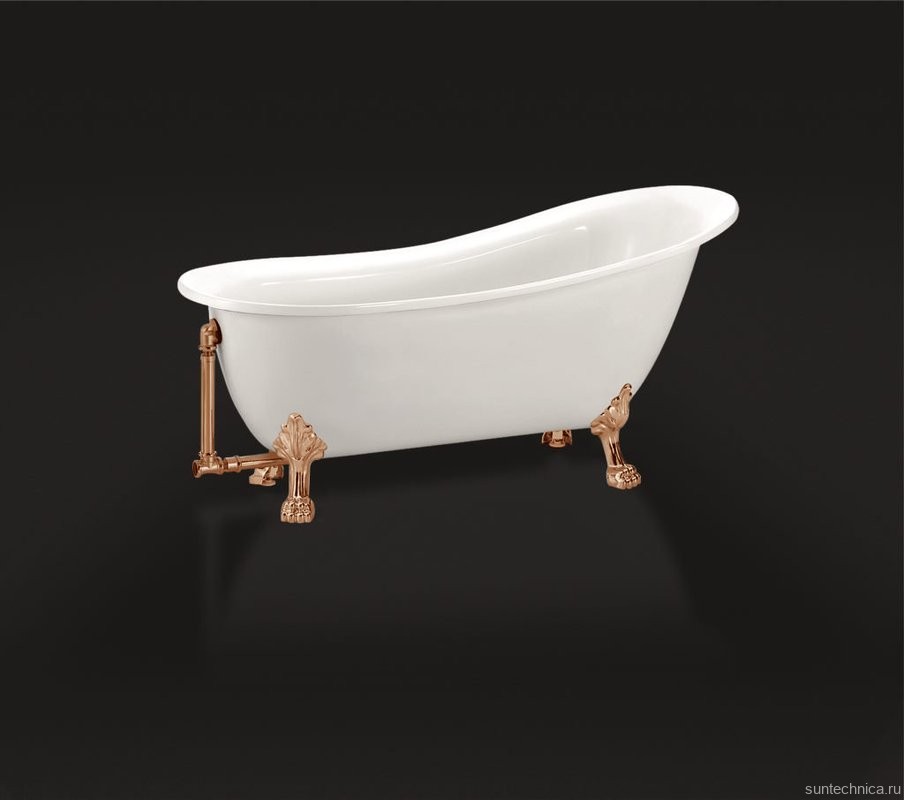 Акриловая ванна BelBagno BB06-1550-BRN 155x75 см, правая, отдельностоящая, белая, овальная, фурнитура бронза