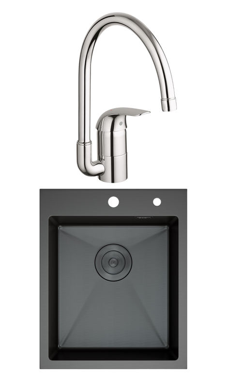 Комплект Мойка D&K DKS415006 графит + Смеситель Grohe Euroeco