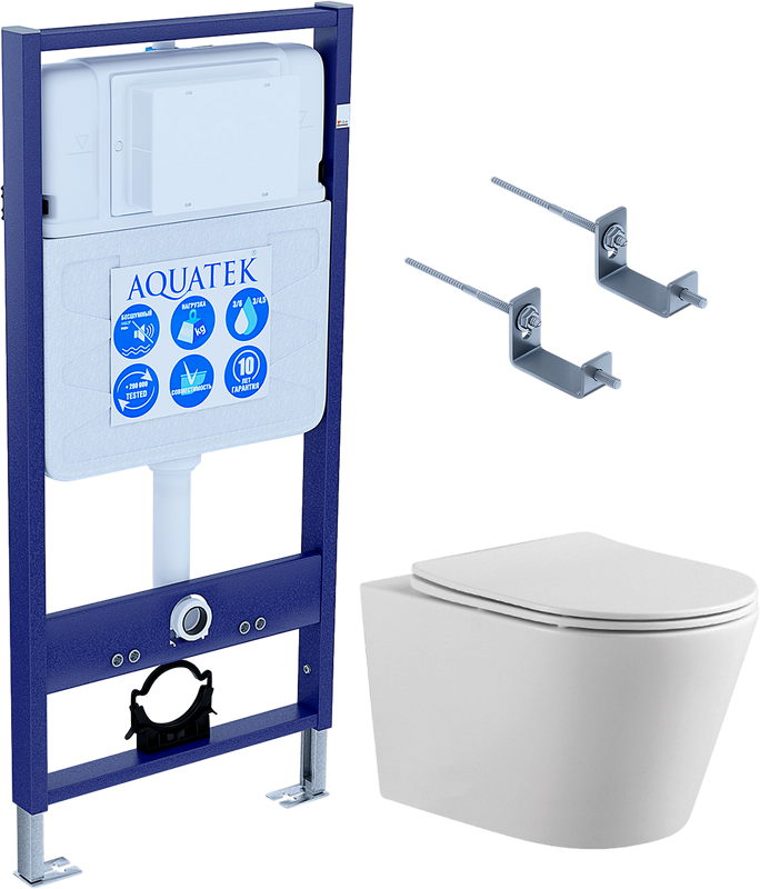 Комплект Унитаз подвесной AQUATEK Вега AQ1905-00 безободковый, с микролифтом + Инсталляция Standard INS-0000012 + Комплект креплений KKI-0000002