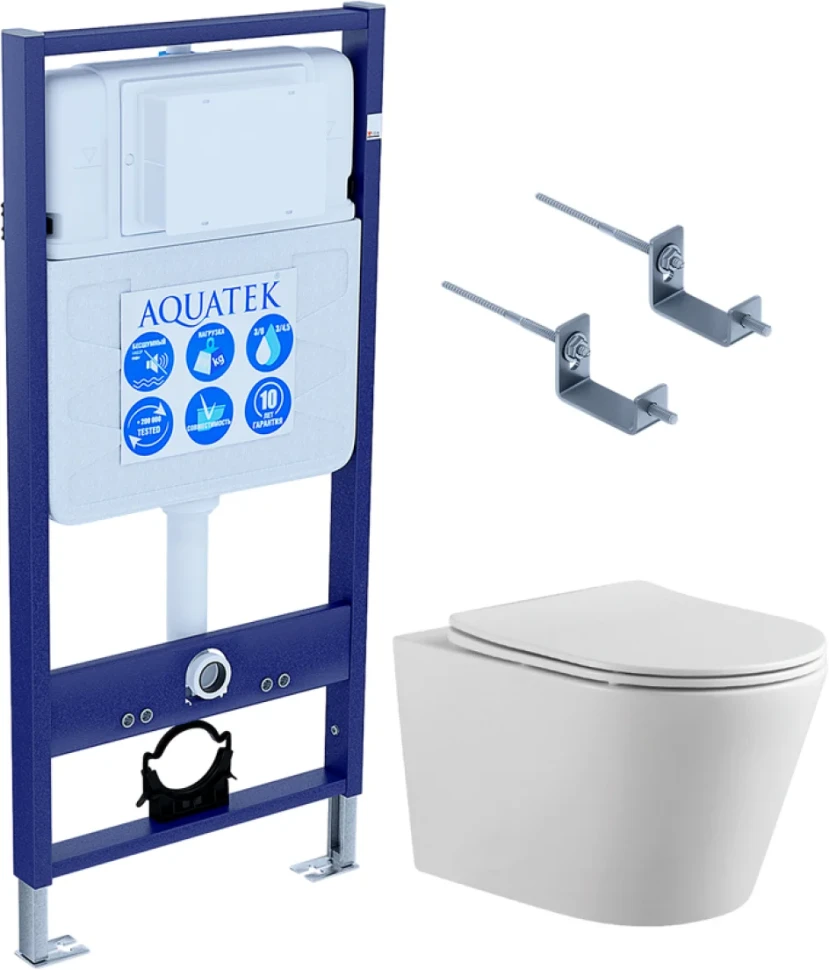 Комплект Унитаз подвесной AQUATEK Вега AQ1905-00 безободковый, с микролифтом + Инсталляция Standard INS-0000012 + Комплект креплений KKI-0000002