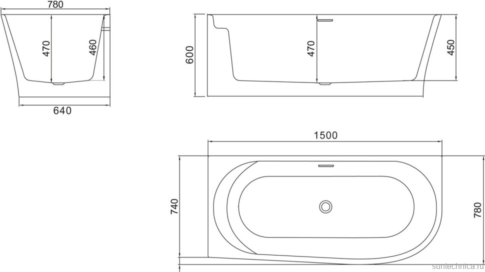 Акриловая ванна BelBagno BB410-1500-780-L без опоры 150x80 см, левая, пристенная, белая, со сливом-переливом