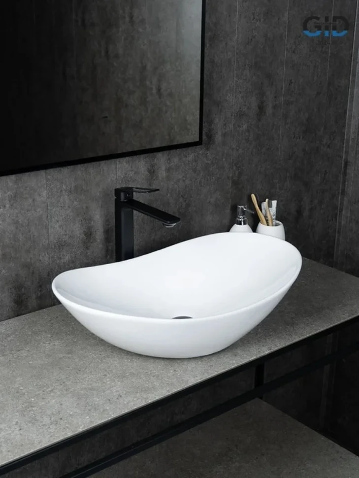 Накладная раковина GID Lago N9811 61 глянцевая белая, овальная, фаянс