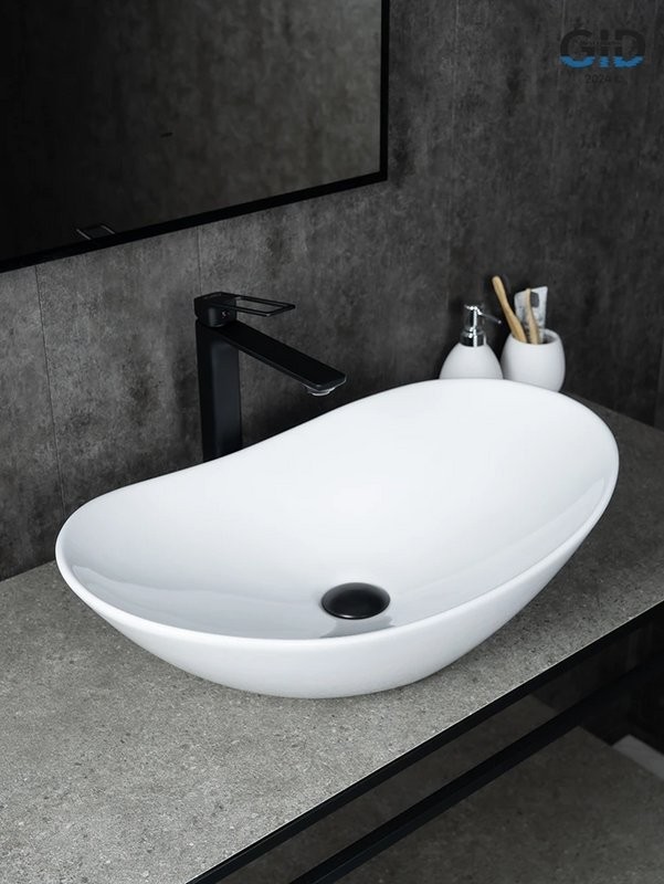 Накладная раковина GID Lago N9811 61 глянцевая белая, овальная, фаянс