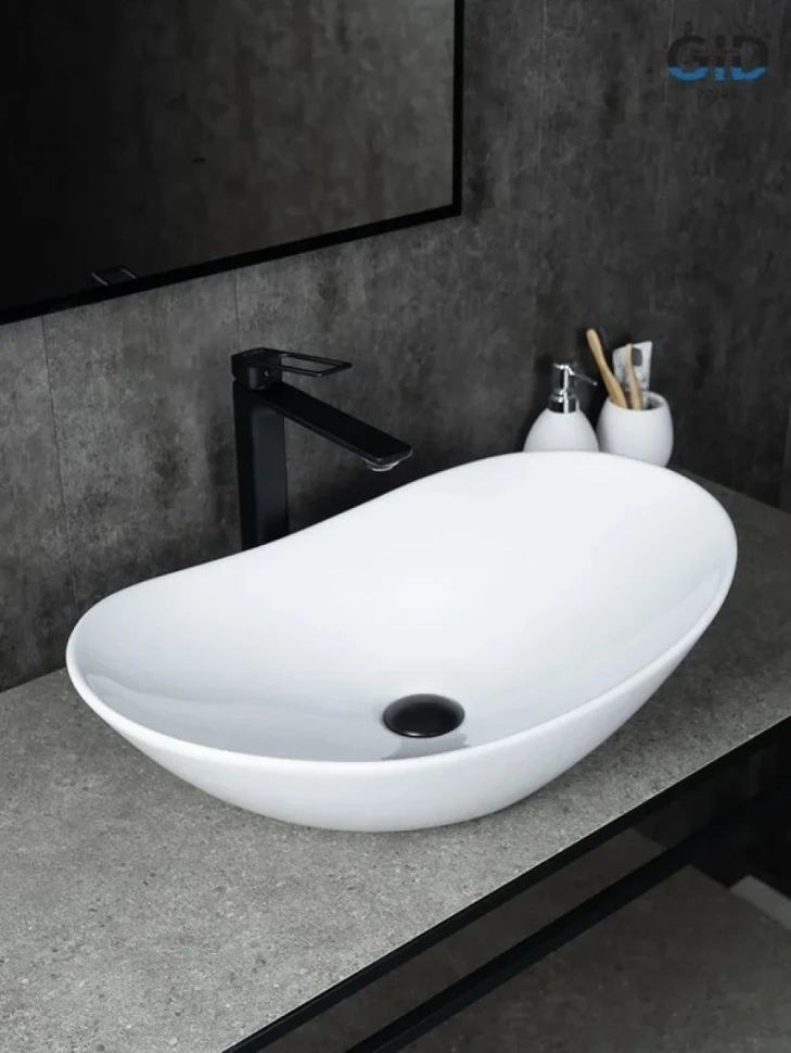 Накладная раковина GID Lago N9811 61 глянцевая белая, овальная, фаянс
