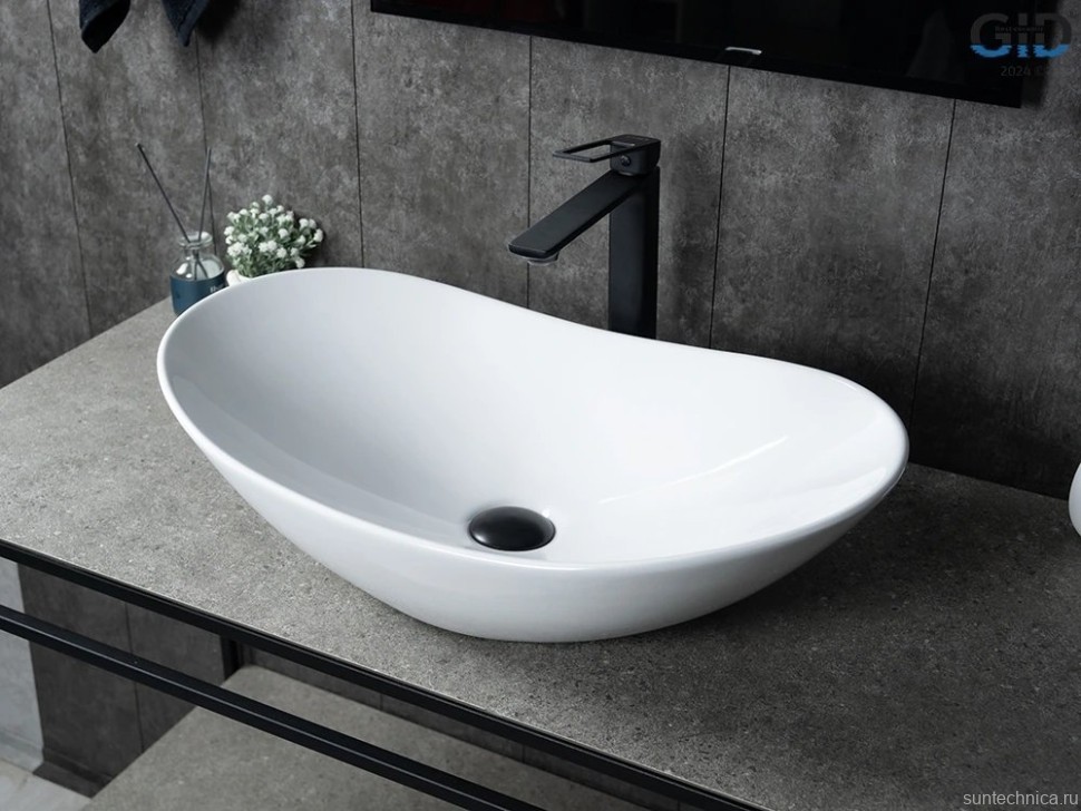 Накладная раковина GID Lago N9811 61 глянцевая белая, овальная, фаянс