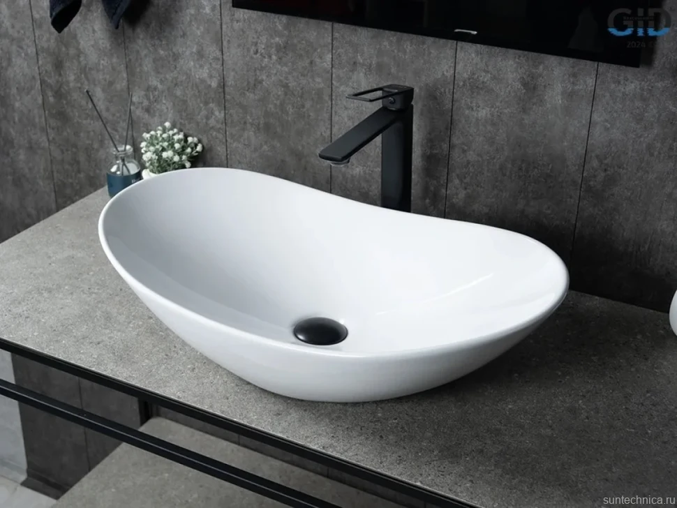 Накладная раковина GID Lago N9811 61 глянцевая белая, овальная, фаянс