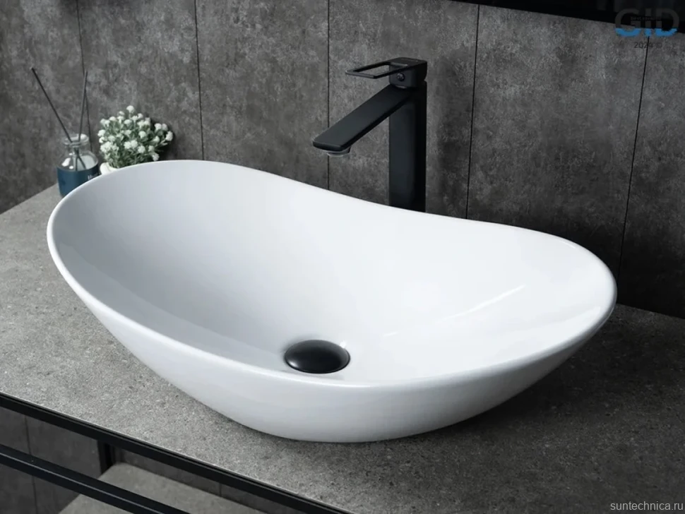 Накладная раковина GID Lago N9811 61 глянцевая белая, овальная, фаянс