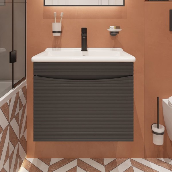 Тумба с раковиной STWORKI Хедмарк 60 антрацит, раковина с тонким краем