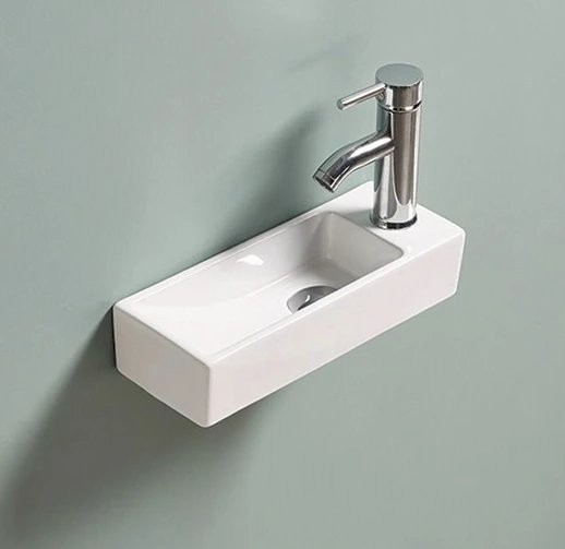 Раковина маленькая в туалет GID Suspendido N9271L 38 глянцевая белая, прямоугольная, фаянс