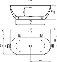 Акриловая ванна Ravak Freedom W XC00100024 165x80 см, пристенная, белая, овальная, с каркасом, со сливом-переливом