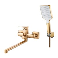 Смеситель с длинным изливом для ванны Shevanik S9922G золотой сатин Смеситель с длинным изливом для ванны Shevanik S9922G золотой сатин