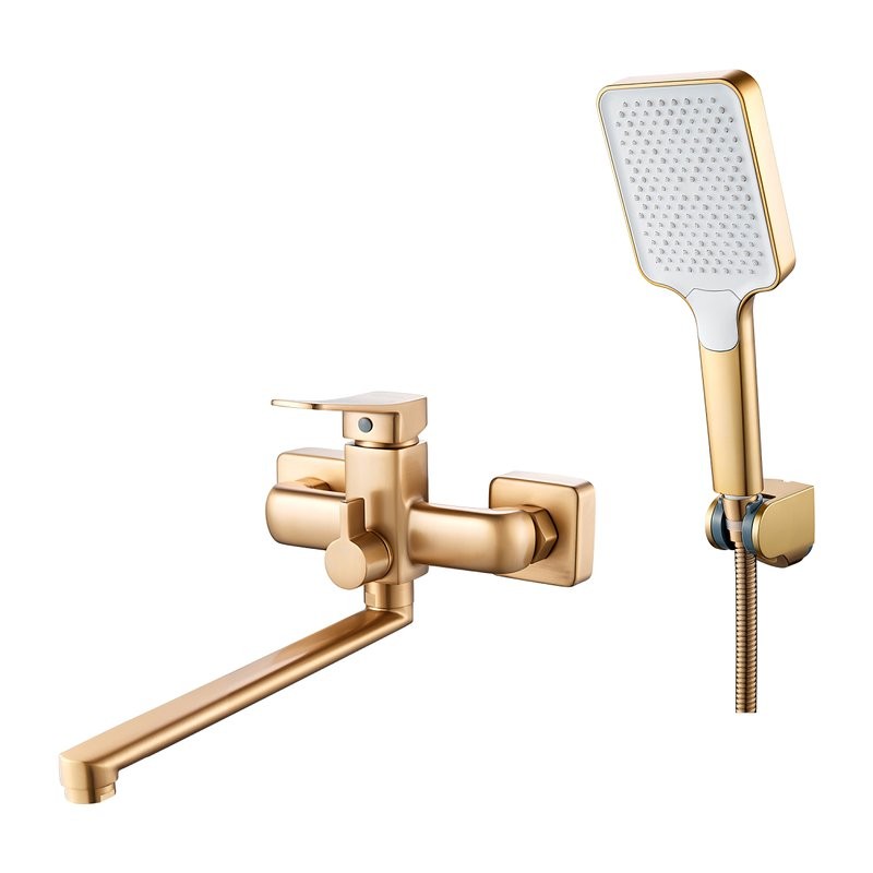 Смеситель с длинным изливом для ванны Shevanik S9922G золотой сатин