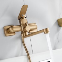 Смеситель с длинным изливом для ванны Shevanik S9922G золотой сатин Смеситель с длинным изливом для ванны Shevanik S9922G золотой сатин