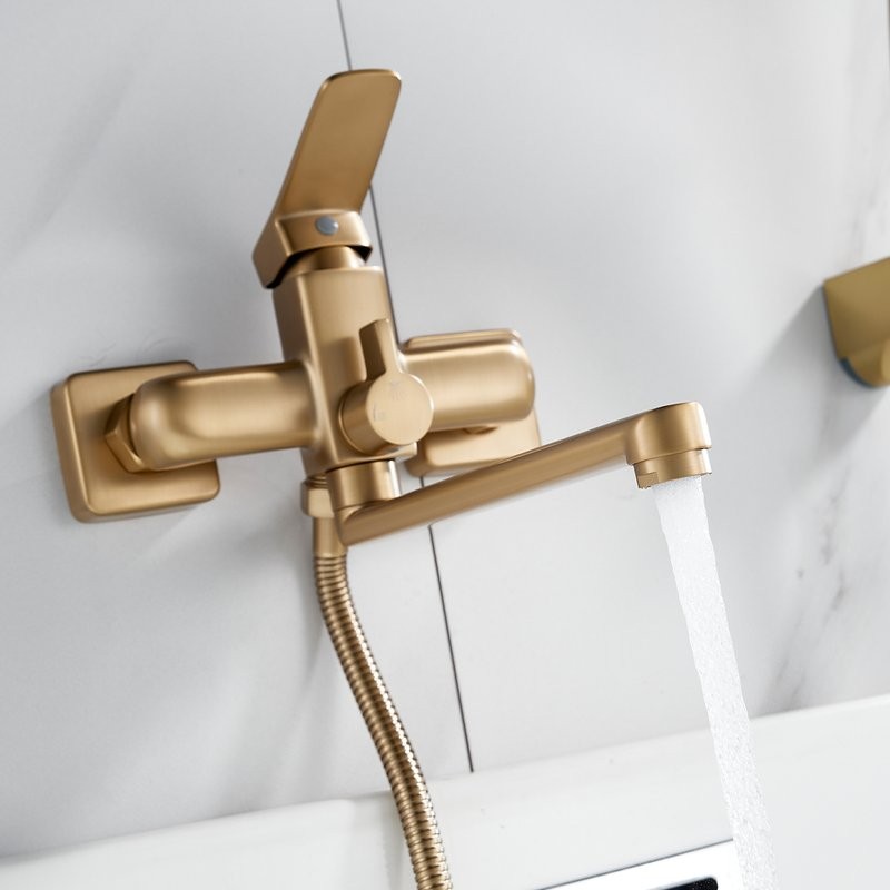 Смеситель с длинным изливом для ванны Shevanik S9922G золотой сатин