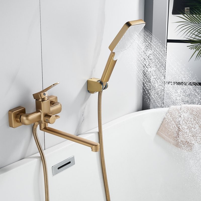 Смеситель с длинным изливом для ванны Shevanik S9922G золотой сатин