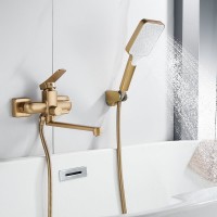 Смеситель с длинным изливом для ванны Shevanik S9922G золотой сатин Смеситель с длинным изливом для ванны Shevanik S9922G золотой сатин