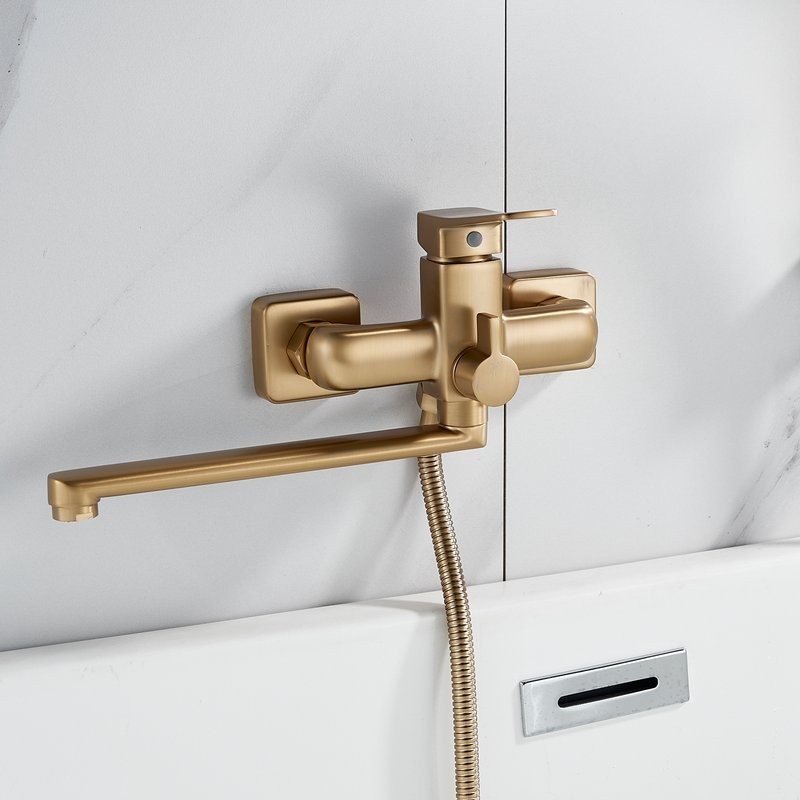 Смеситель с длинным изливом для ванны Shevanik S9922G золотой сатин