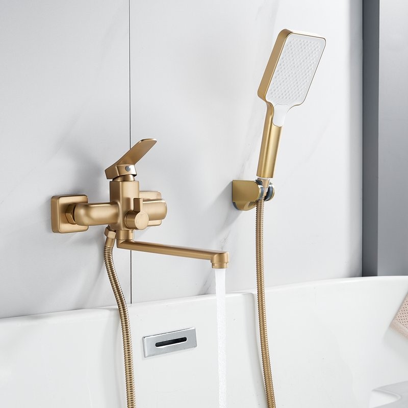 Смеситель с длинным изливом для ванны Shevanik S9922G золотой сатин