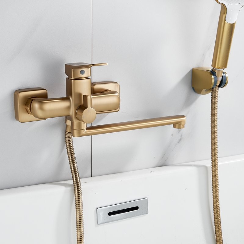 Смеситель с длинным изливом для ванны Shevanik S9922G золотой сатин