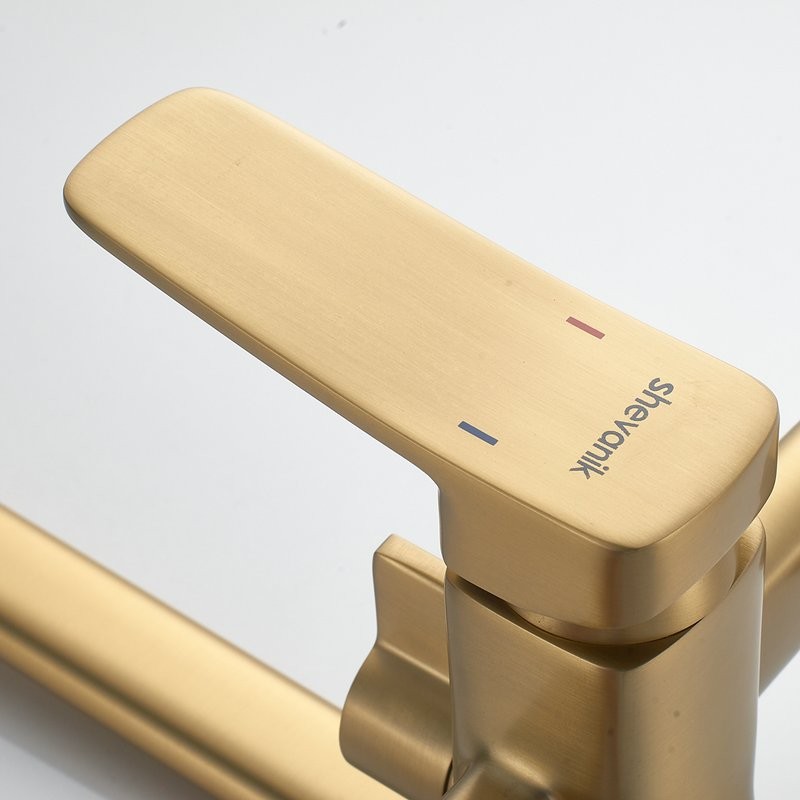 Смеситель с длинным изливом для ванны Shevanik S9922G золотой сатин