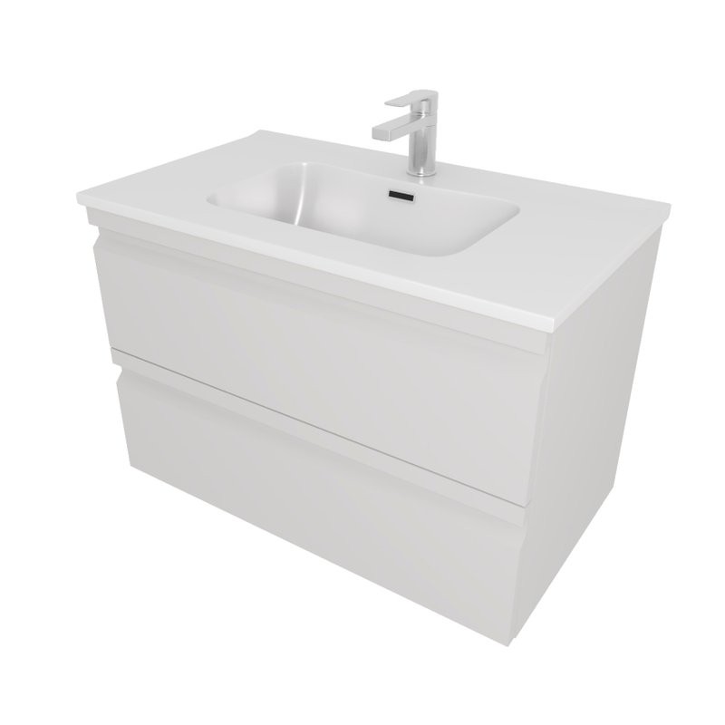 Тумба с раковиной AQUATEK Вега 80 подвесная, 2 ящика, серый туман