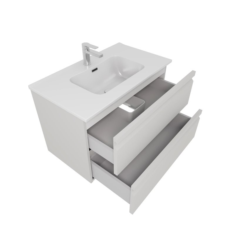 Тумба с раковиной AQUATEK Вега 80 подвесная, 2 ящика, серый туман