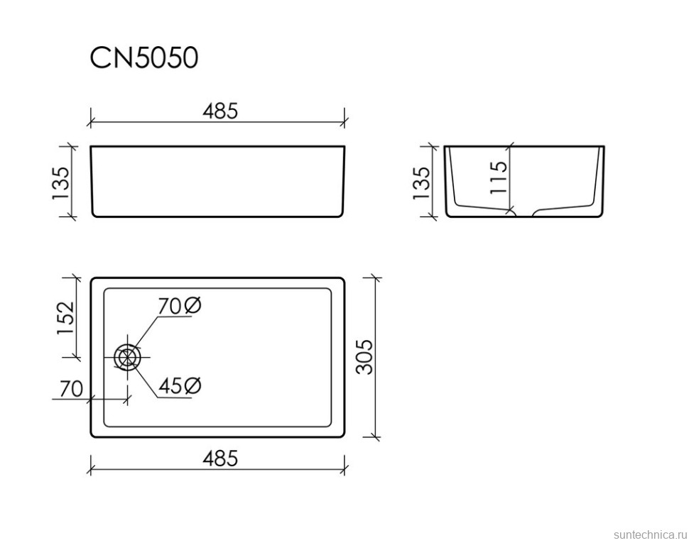 Раковина накладная Ceramicanova Element со смещенным сливом, 485x305x135, белый, CN5050