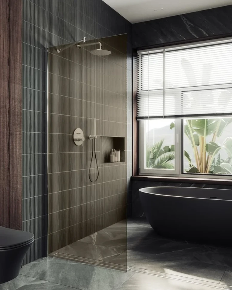 Душевая перегородка Maybahglass MGD-678-5ш 109 см, профиль хром матовый, стекло бронза