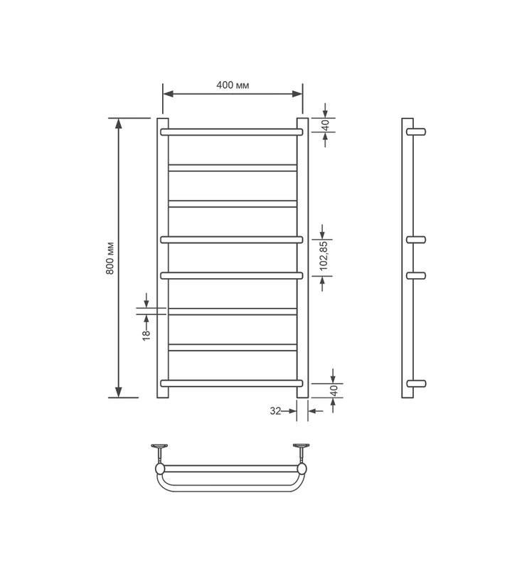 Полотенцесушитель электрический Comfysan Puro EC-8 80x45 см, скрытое подключение справа, слева, матовый черный, лесенка, из стали, с полкой