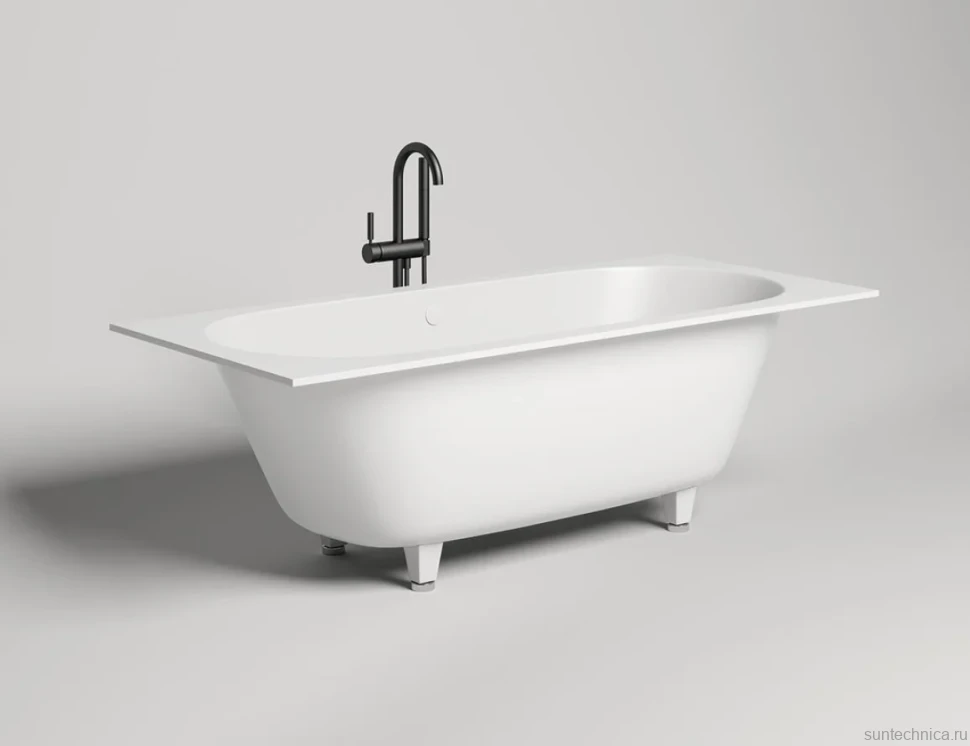 Ванна из искусственного камня Salini Ornella Axis S-Stone 180x80 см, встраиваемая, матовая белая, на ножках