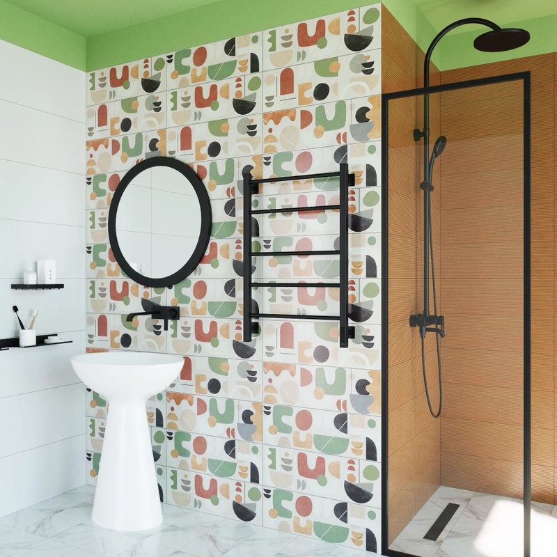 Полотенцесушитель электрический Grota Costa 530х800 RAL9005 EL 80x55 см, подключение справа, слева, скрытое подключение справа, матовый черный, лесенка, из стали