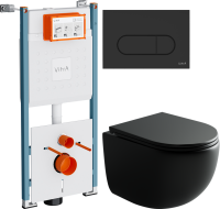 Комплект Унитаз подвесной Ceramicanova UP Rimless CN4007MB черный матовый + Инсталляция VitrA V-Fix Core 732-5800-01PV + Кнопка Root Round 740-2211 черная матовая