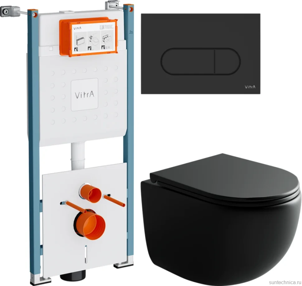 Комплект Унитаз подвесной Ceramicanova UP Rimless CN4007MB черный матовый + Инсталляция VitrA V-Fix Core 732-5800-01PV + Кнопка Root Round 740-2211 черная матовая