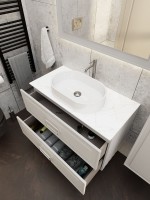 Тумба под раковину со столешницей La Fenice Cubo Twin 80 подвесная, cappuccino , бежевая матовая, столешница белый мрамор