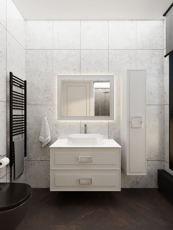 Тумба под раковину со столешницей La Fenice Cubo Twin 80 подвесная, cappuccino , бежевая матовая, столешница белый мрамор