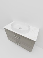Тумба под раковину со столешницей La Fenice Cubo Twin 80 подвесная, cappuccino , бежевая матовая, столешница белый мрамор