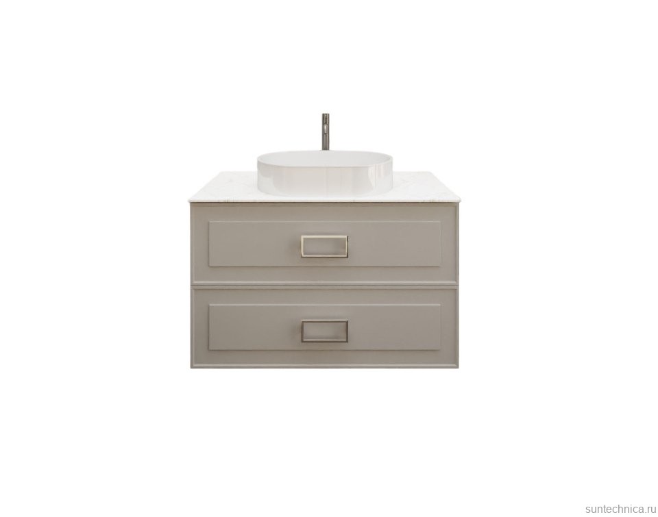 Тумба под раковину со столешницей La Fenice Cubo Twin 80 подвесная, cappuccino , бежевая матовая, столешница белый мрамор