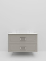 Тумба под раковину со столешницей La Fenice Cubo Twin 100 подвесная, cappuccino , бежевая матовая, столешница белый мрамор