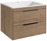 Мебель для ванной комнаты Vincea Chiara 2D 60, 2 ящика, натуральный дуб, с белой раковиной